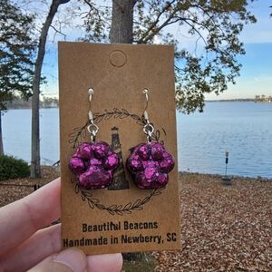 Handmade Resin Purple Black Matte Sparkle Paw 925S Beautiful Beacons Earrings